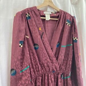 California Girl Dress Womens 16 Purple‎ Abstract Print Vintage 80s 90s